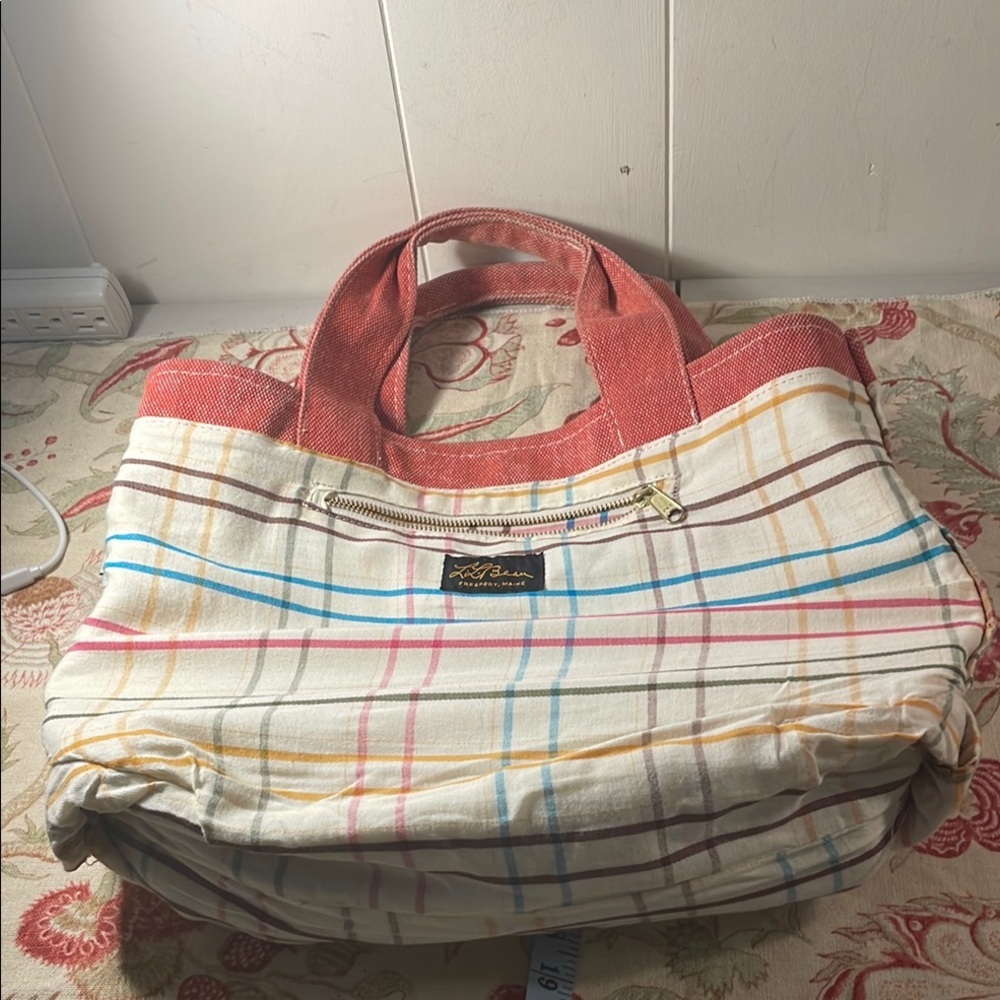 L.L. Bean RARE Sig Salt Wash Red Canvas Boat & Tote Check Print Inside - Picture 9 of 14